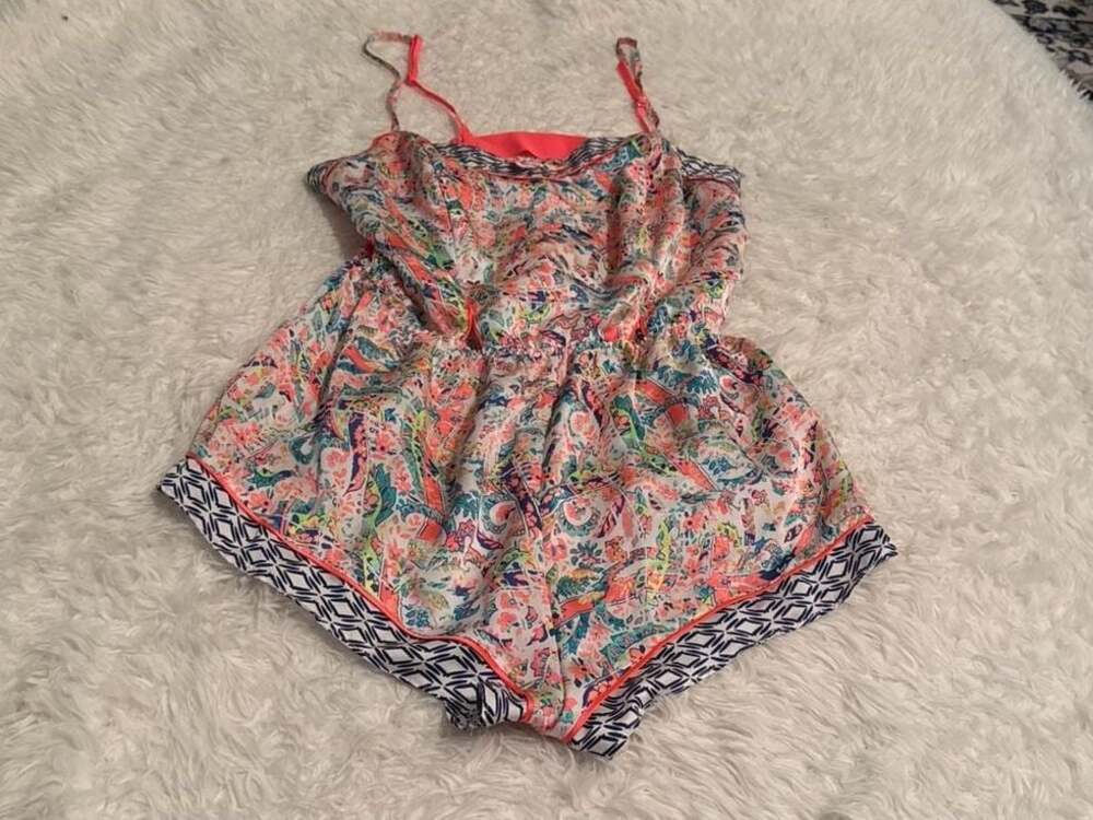 Victoria's Secret Satin Paisley Print Romper Sleep Teddy with Crochet Back Large